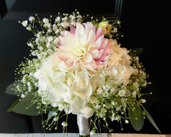 Wedding bouquet with hydrangeas and dahlias