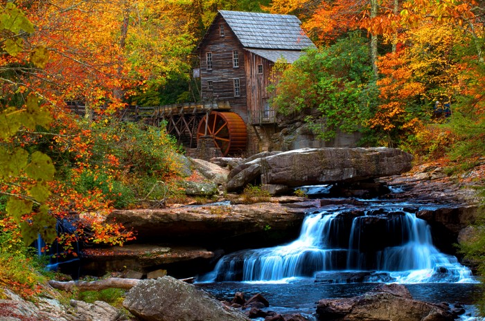 Watermill and Waterfall in Autumn at Babcock State Park
