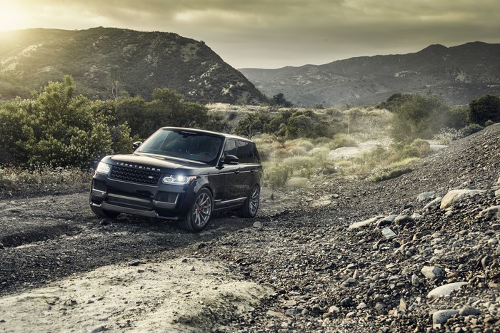 4K Black Vorsteiner Land Rover in Mountains