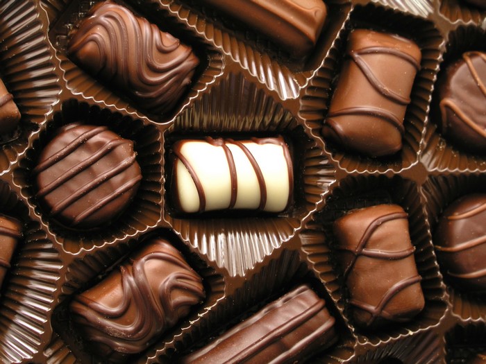 Assortment of chocolates in a box