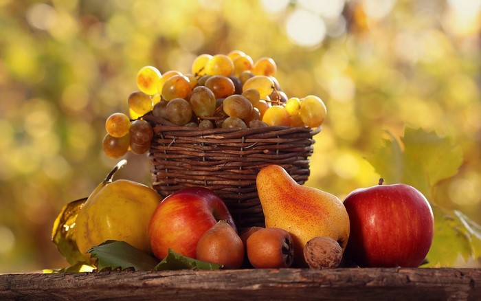 Still life of fruit in a wicker basket