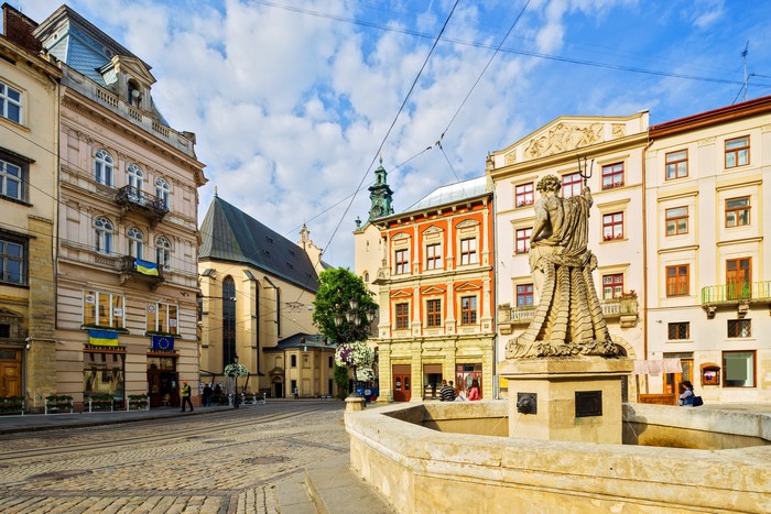 Fountain monument in Lviv, Ukraine