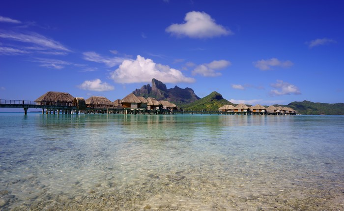 Bora Bora Overwater Bungalows and Mountains