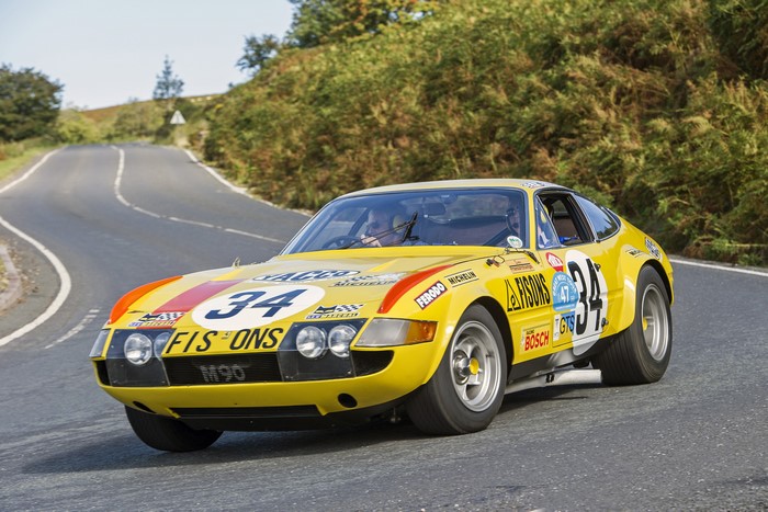 Yellow 1972 Ferrari 365 GTB-4 Daytona Competizione on a Road