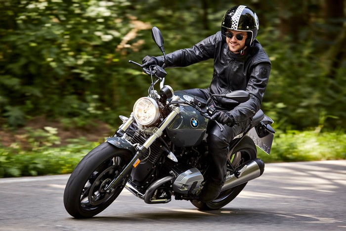 Man riding a 2016 BMW R nineT Pure motorcycle