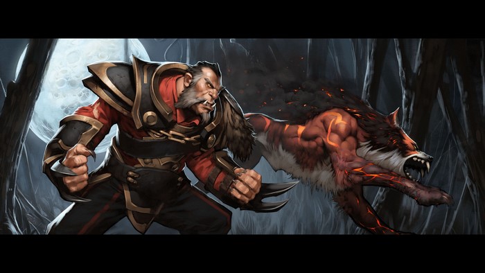 Lycan from DOTA 2 fighting a wolf