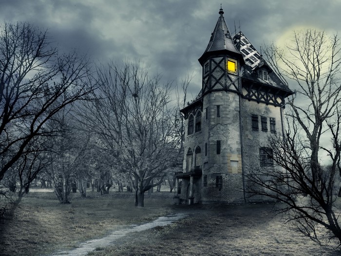 Gothic Fantasy Castle with Yellow Light