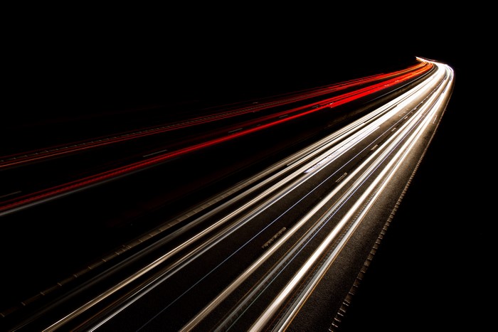 Light trails on a highway at night