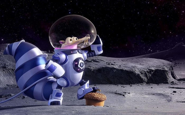 Scrat from Ice Age in a spacesuit on the moon