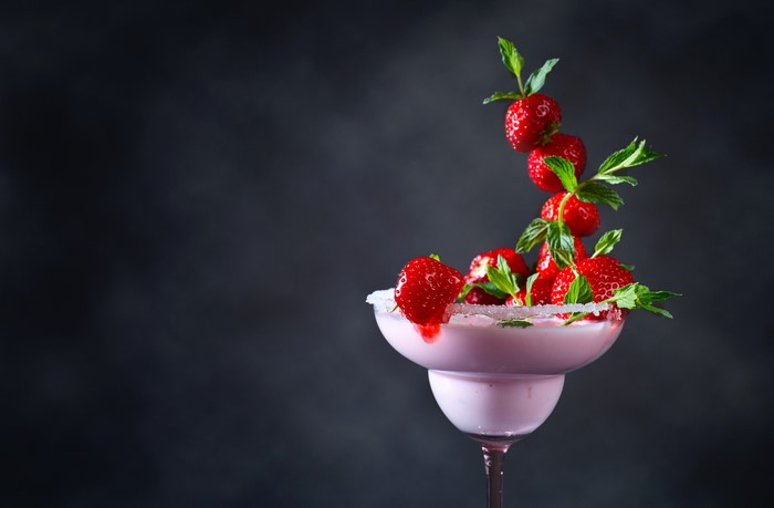 Strawberry Cocktail with Mint and Sugar Rim