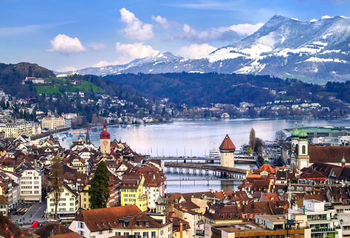 Lucerne, Switzerland with Lake and Mountains