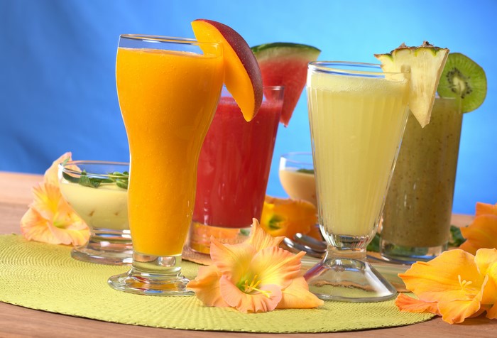 Assorted Fruit Juices and Smoothies with Flowers