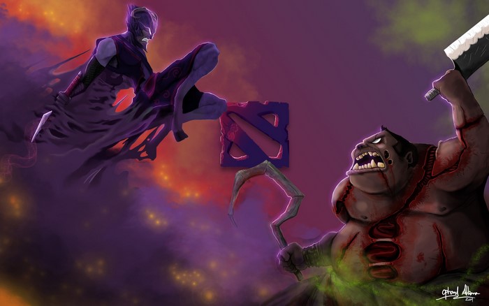 Riki and Pudge from DOTA 2 in battle