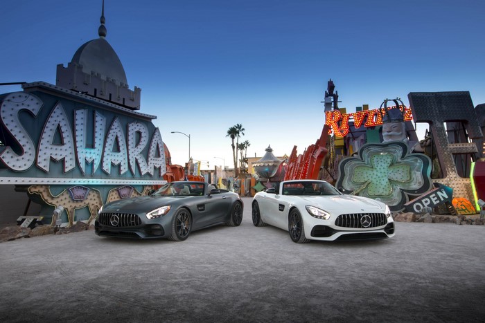 Two Mercedes-Benz AMG GT Roadsters at Neon Sign Graveyard