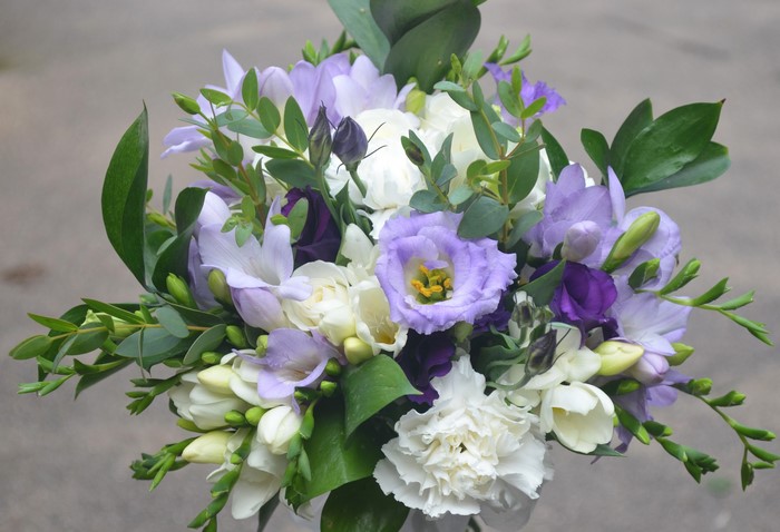 Bouquet of Freesia and Carnations with Eucalyptus