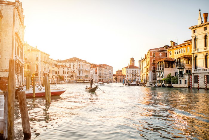 Venice Canal with Gondola and Buildings