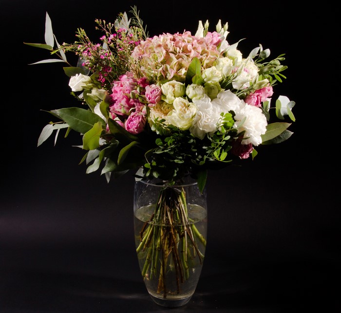 Bouquet of Hydrangeas, Roses, and Eustoma in a Vase