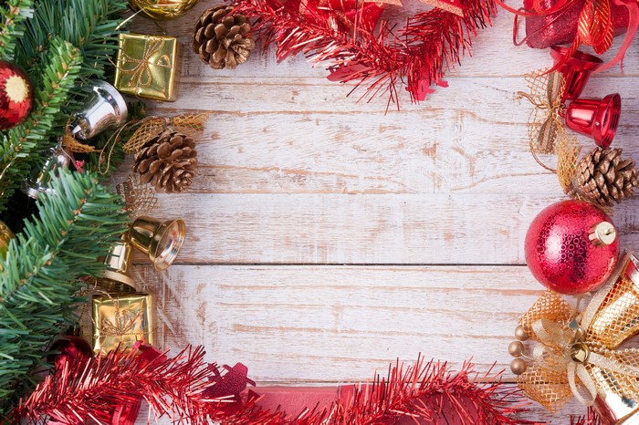 Christmas Decorations on Wooden Background