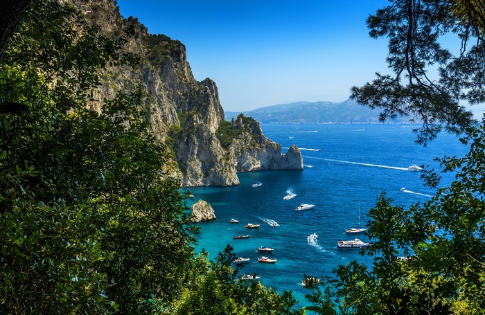 4K View of Capri Coast with Yachts in Italy