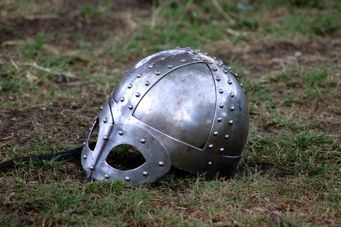 Viking helmet on grass