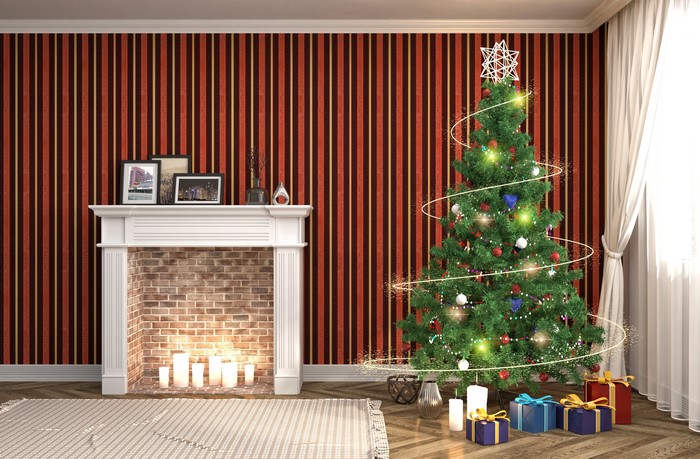 Christmas Tree and Fireplace Interior