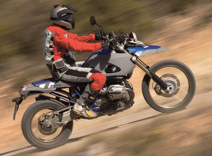Motorcyclist riding a BMW HP2 Enduro motorcycle