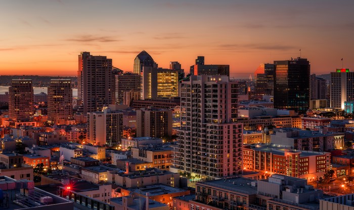 San Diego skyline at dusk