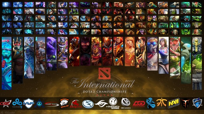 The International 2015 Dota 2 Championships logos and characters