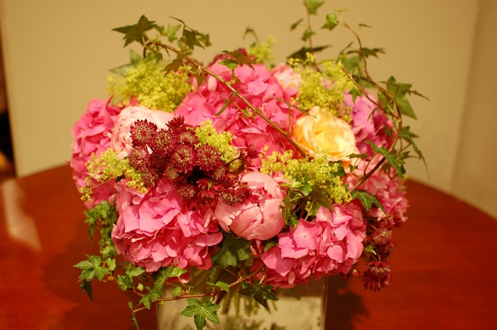 Pink Hydrangea and Peony Bouquet with Ivy