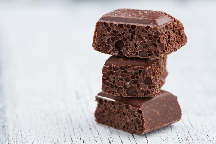 Stack of aerated chocolate pieces