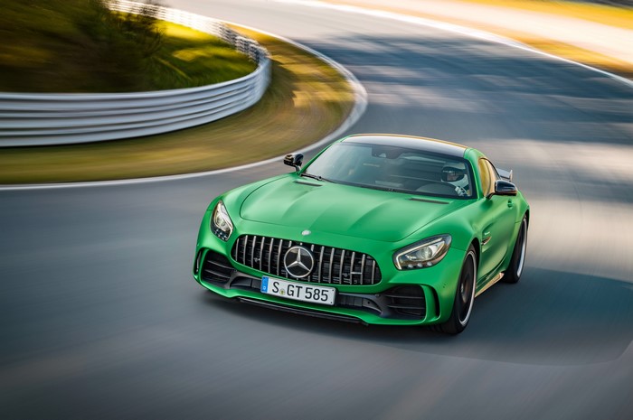 Green 2016 Mercedes-Benz AMG GT R on a Racetrack