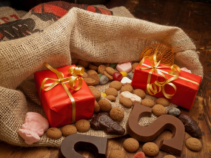 Sack of Christmas cookies and gifts