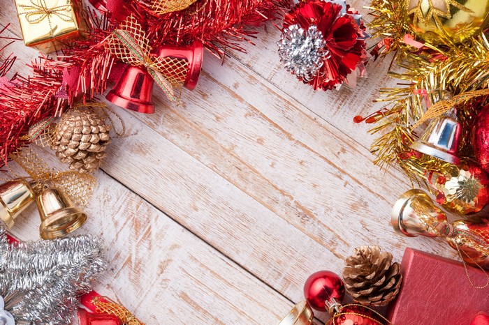 Christmas Decorations on Wood Planks