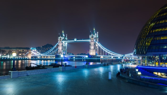 Tower Bridge illuminated at night in London