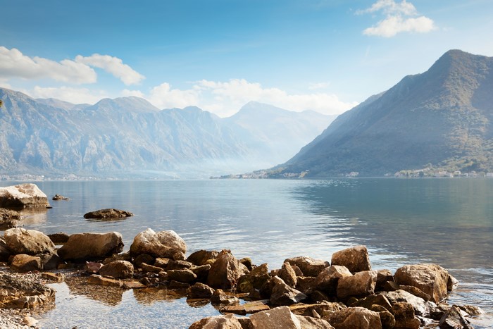 4K Montenegro Lake and Mountains with Stones