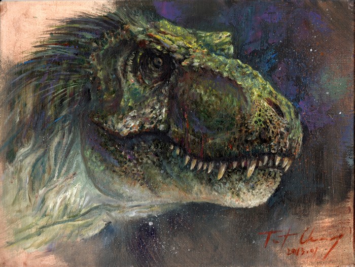 Painting of a Tyrannosaurus Rex head