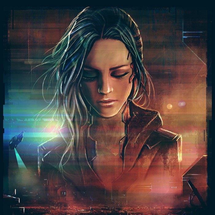Illustration of a woman with cybernetic implants