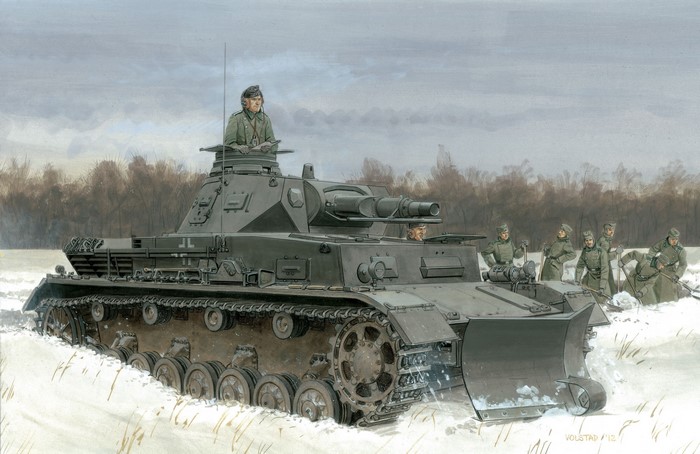 German Pz.Kpfw. IV Ausf. B tank in snow with soldiers