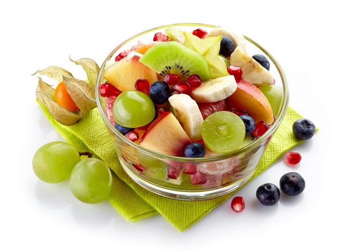 Fruit salad with blueberries, grapes, and kiwi