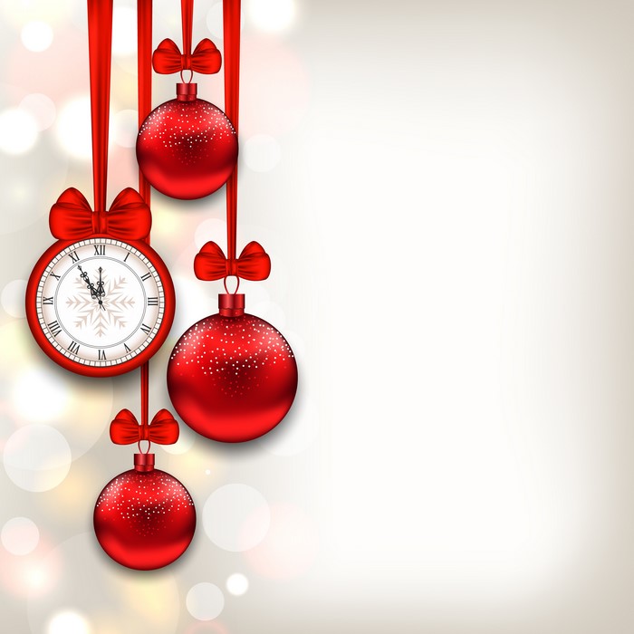 Christmas Ornaments and Clock with Bows