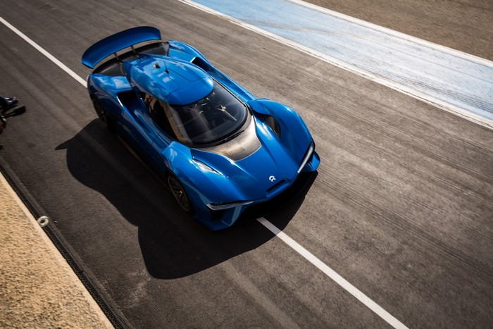 Blue 2017 NIO EP9 on a Racetrack