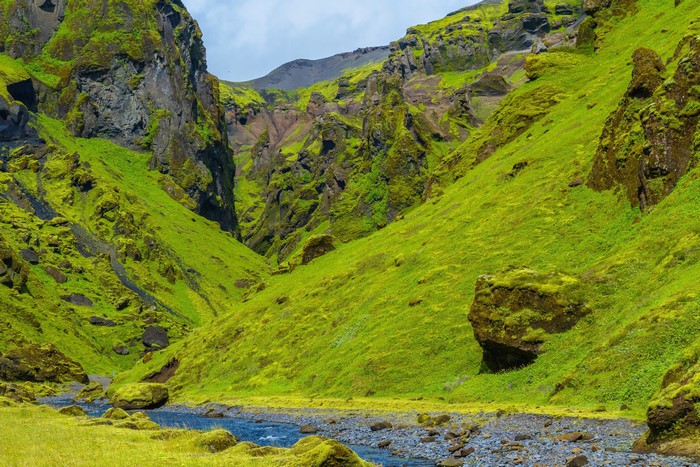 Pakgil Canyon Iceland Mountains Moss Stream