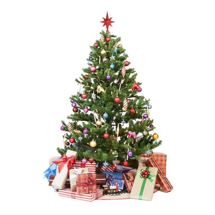 Christmas tree with ornaments and gifts