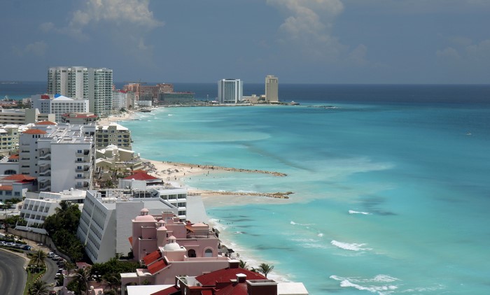 Cancun Mexico Coastline with Hotels and Turquoise Ocean