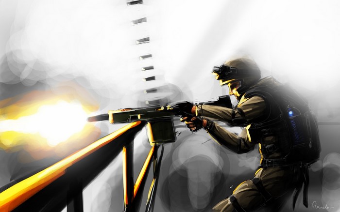Soldier firing a machine gun