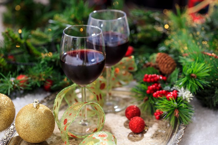 Christmas wine glasses with decorations