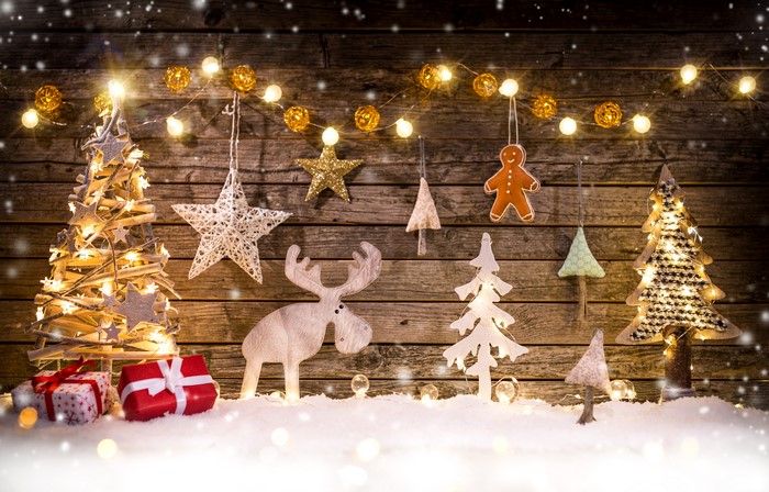 Christmas Decorations with Lights and Gifts