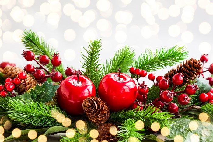 Christmas Apples and Pine Cones with Spruce Branches