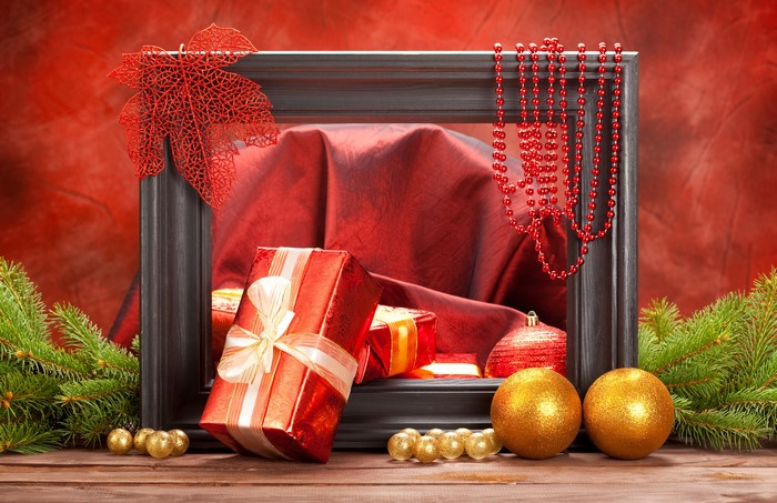 Christmas Gifts and Ornaments in a Frame