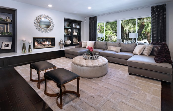 Living room with fireplace and sectional sofa